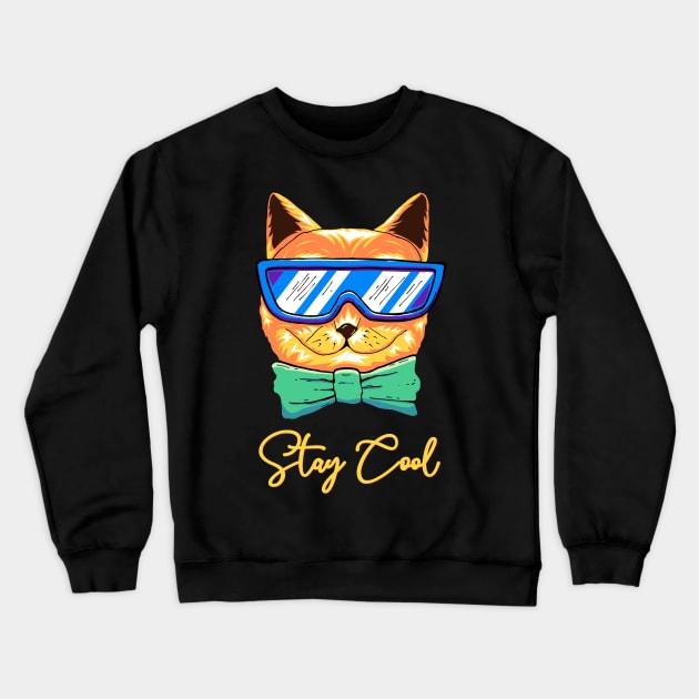 cat stay cool Crewneck Sweatshirt by timegraf